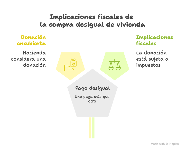Implicaciones fiscales de comprar una vivienda a medias cuando uno paga más que otro